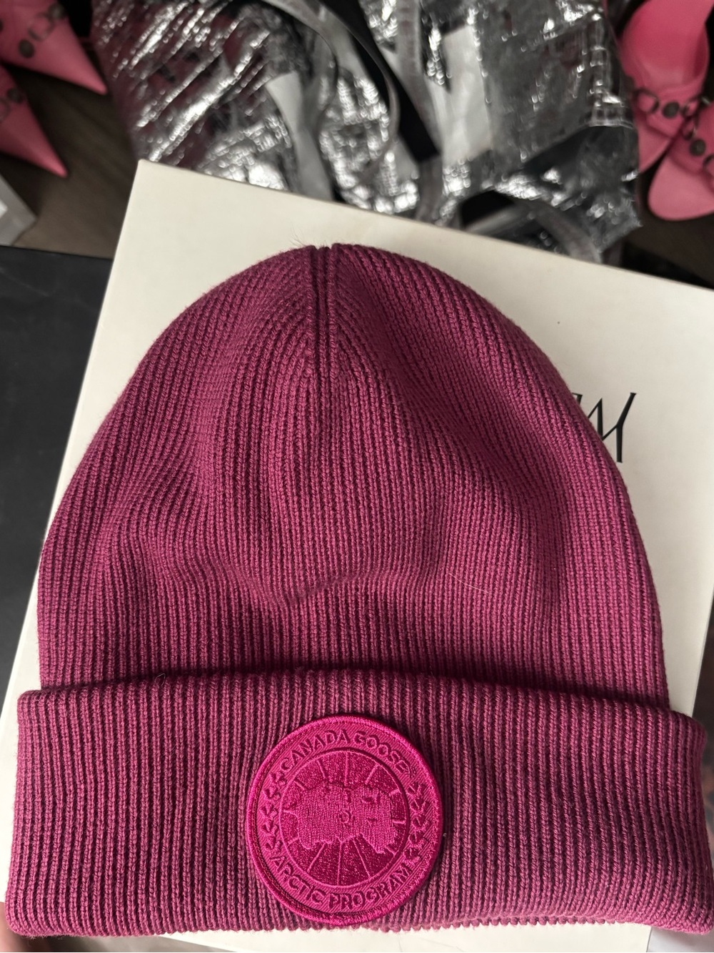 Canada Goose Women's Magenta Knit Cuffed Beanie